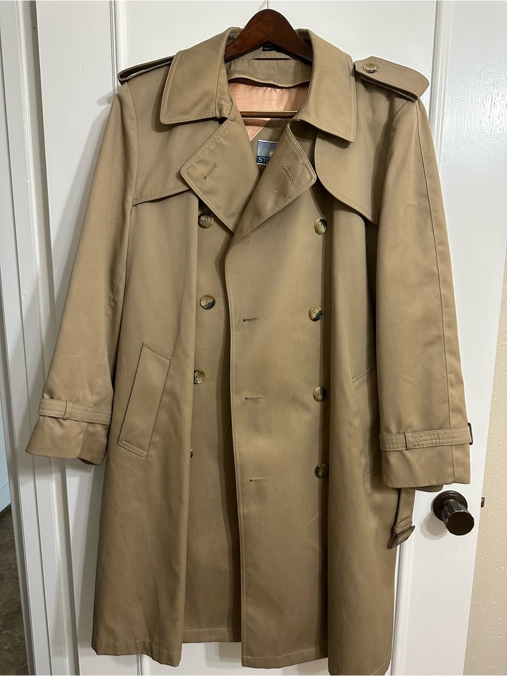 Men’s Double-Breasted Trench Coat by STORMPORT size 42S - Tan